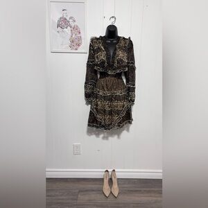 Elegant Black and Tan Lace Dress